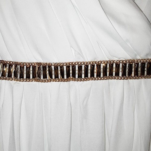White Grecian Goddess Long Sleeve Evening Gown - Picture 4 of 8
